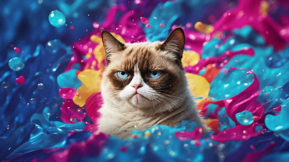 Grumpy Cat in Colorful Chaos