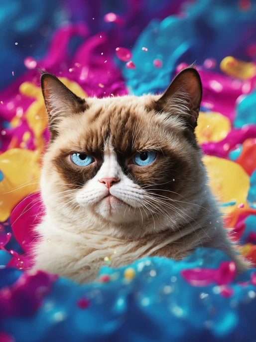 Grumpy Cat in Colorful Chaos