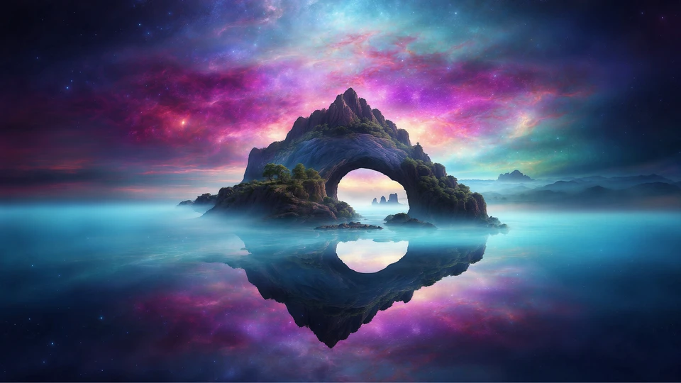 Surreal Celestial Island Background