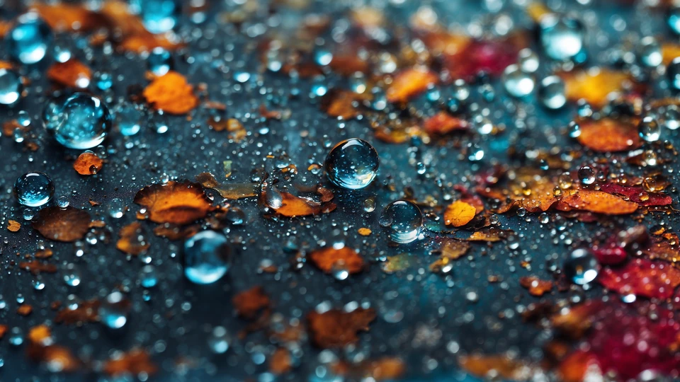 Tiny Water Drops Autumn Leaves