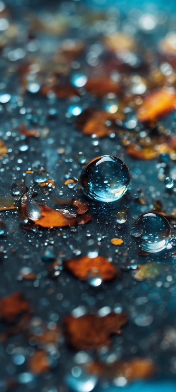 Tiny Water Drops Autumn Leaves
