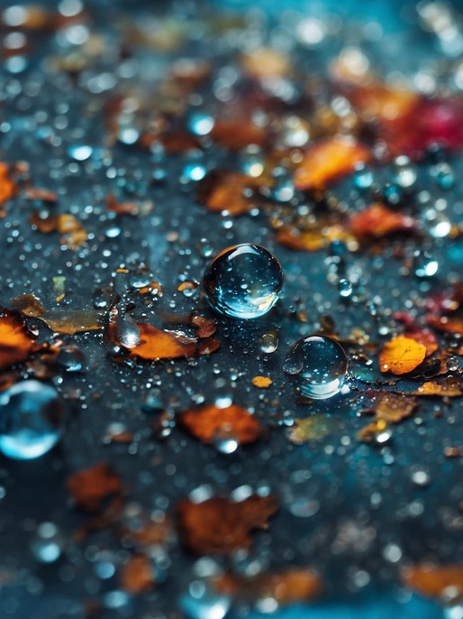 Tiny Water Drops Autumn Leaves