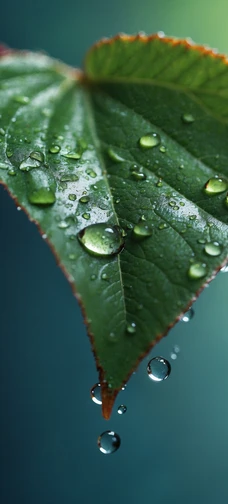 Leaf with Water Drops Macro