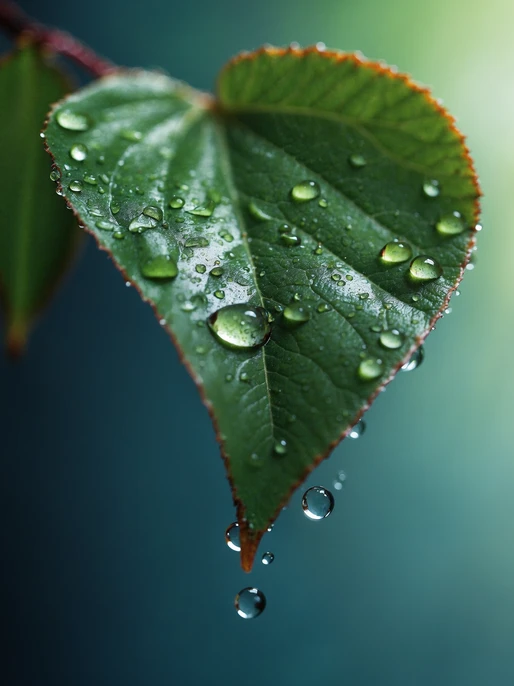 Leaf with Water Drops Macro