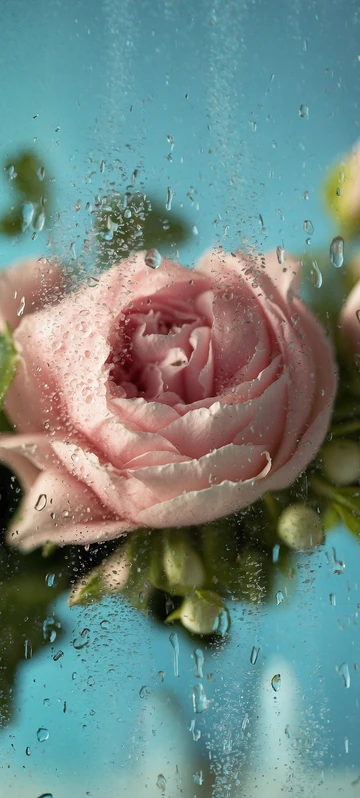 Flowers under the Wet Glass Image