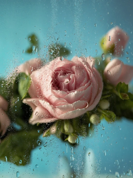 Flowers under the Wet Glass Image