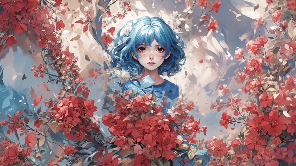 Cartoon Girl with Flowers