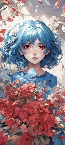 Cartoon Girl with Flowers