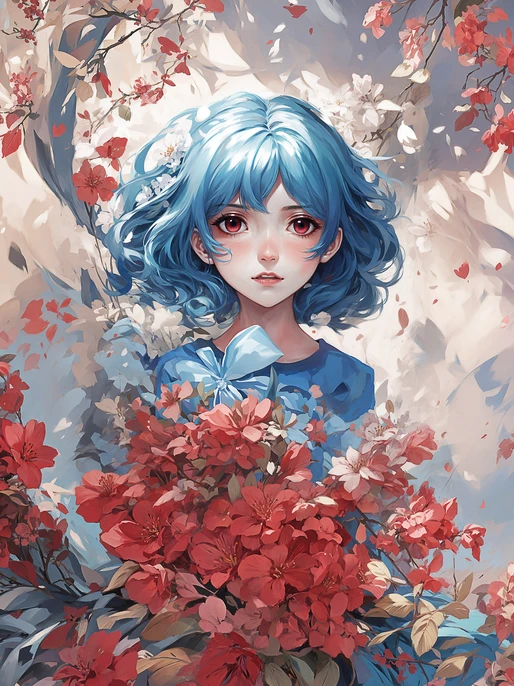 Cartoon Girl with Flowers