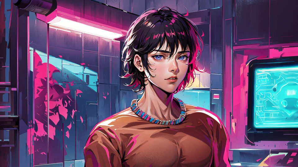 80s Neon Vibes Girl Anime