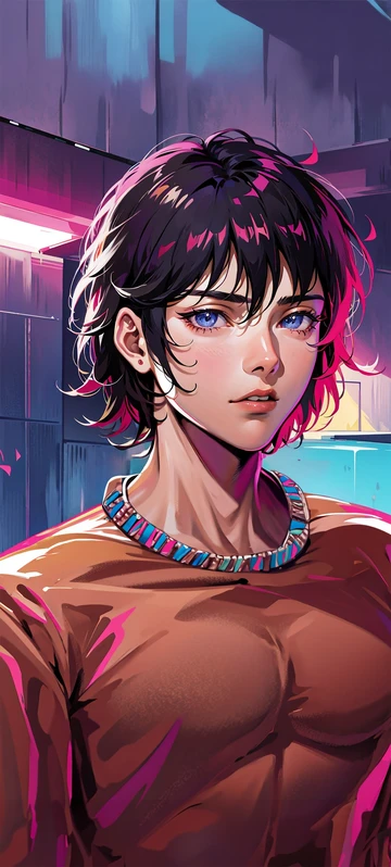 80s Neon Vibes Girl Anime