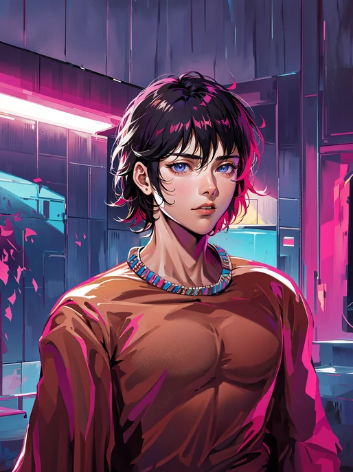 80s Neon Vibes Girl Anime