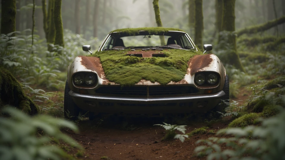Abandoned Supercar Forest Wallpaper