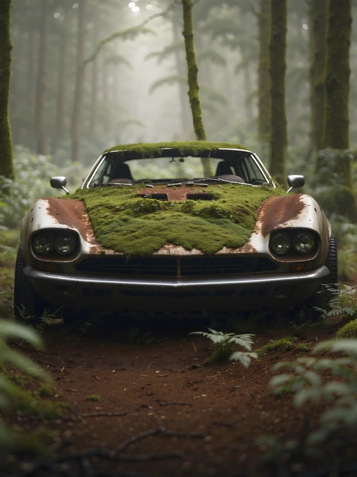 Abandoned Supercar Forest Wallpaper