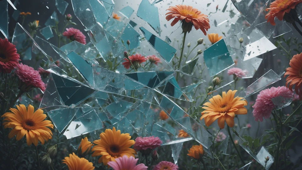Shattered Glass & Flowers Wallpaper