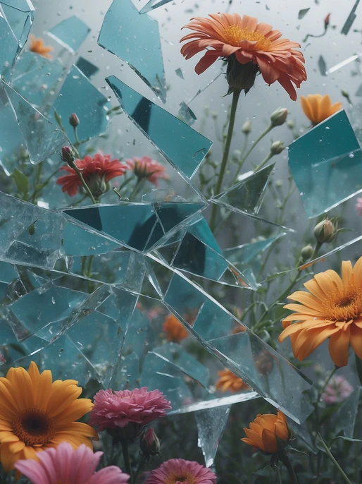 Shattered Glass & Flowers Wallpaper
