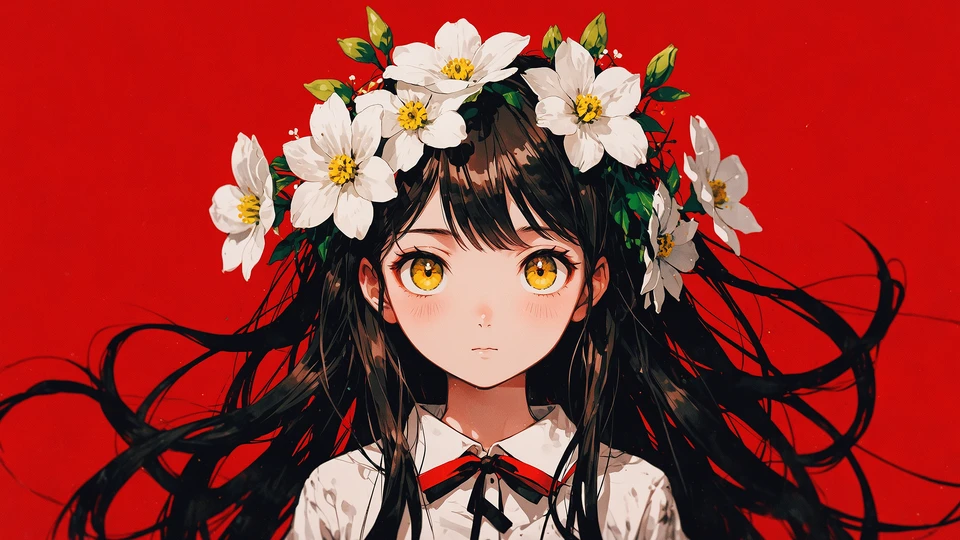 White Flowers Anime Girl Background