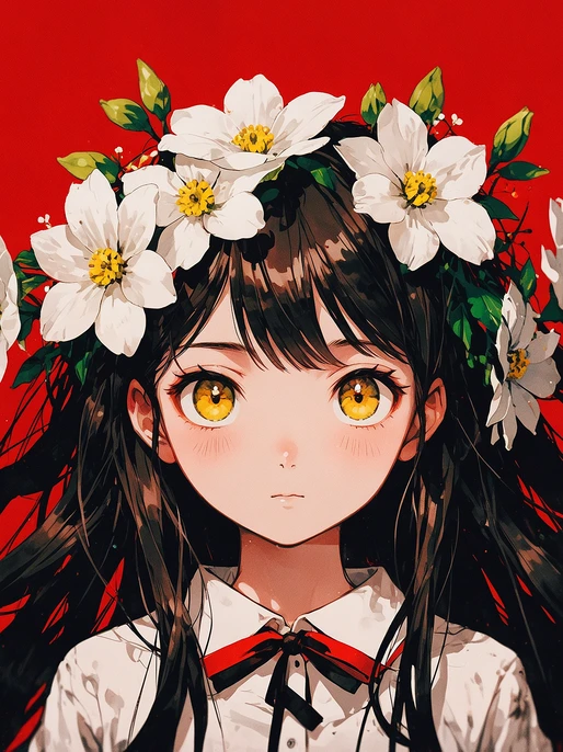 White Flowers Anime Girl Background