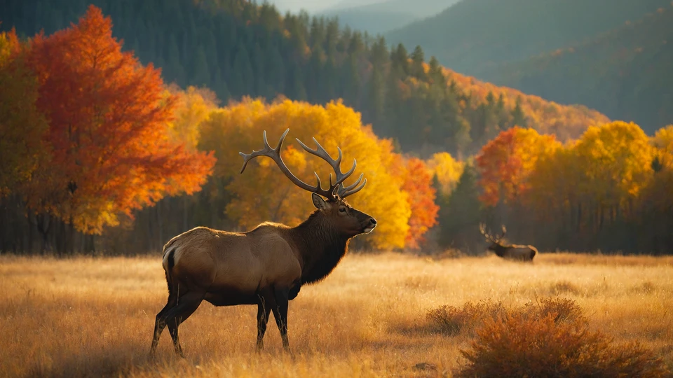Vibrant Autumn Elks Background
