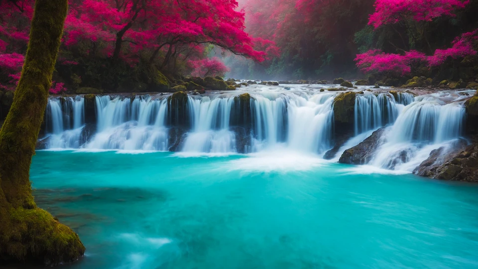 Lush Green Waterfall Background