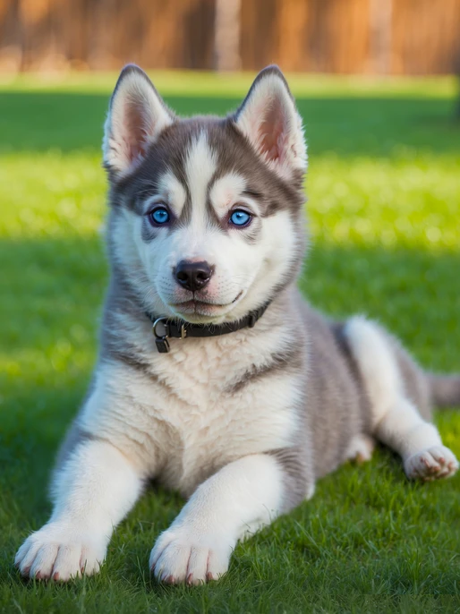 Husky Puppy in Yard Background