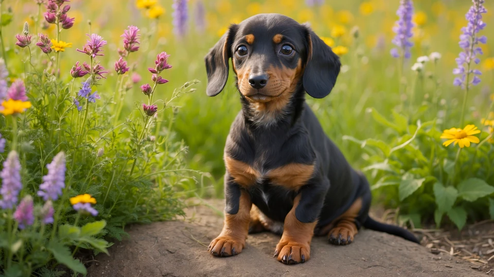 Cute Dachshund in Meadow Wallpaper