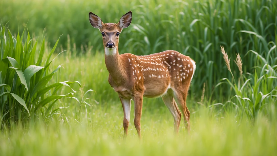 Serene Deer in Grass Background