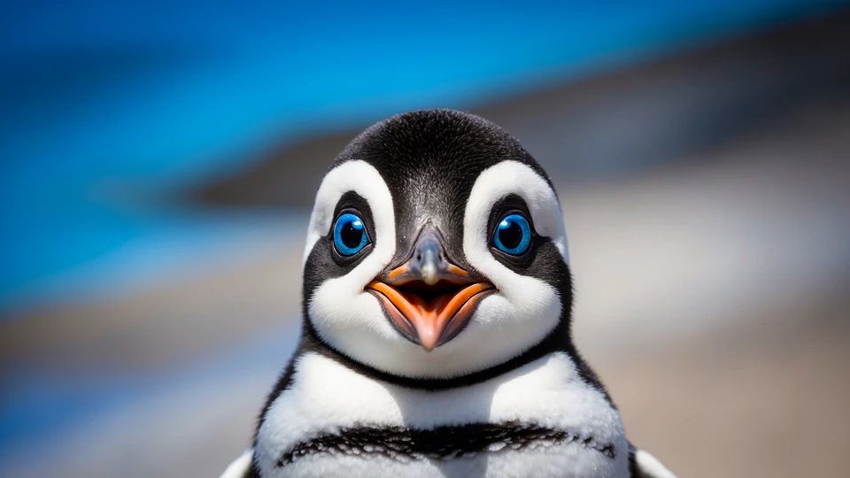 Happy Penguin Blue Background
