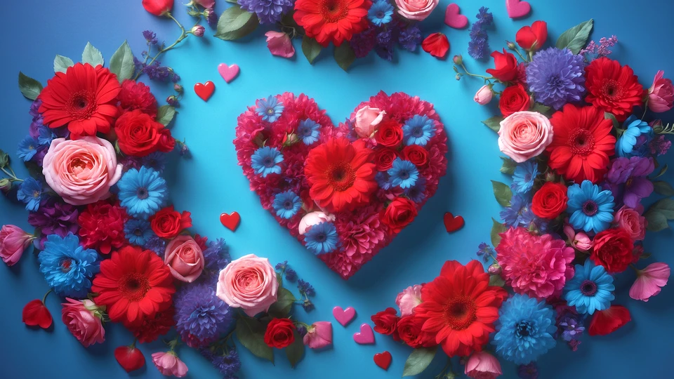 Colorful Flower Heart Background