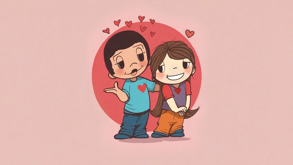 Love Is Cartoon Couple Background