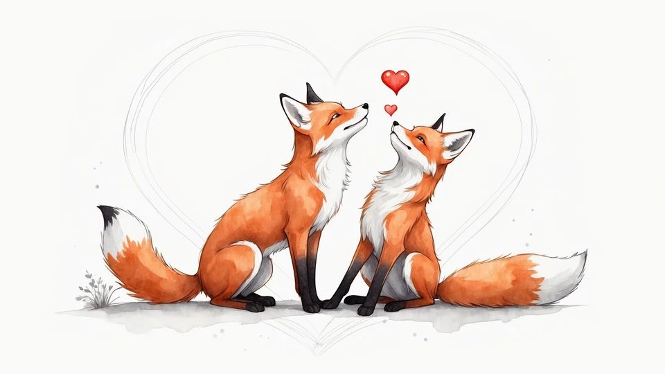 Red Foxes with Heart Background