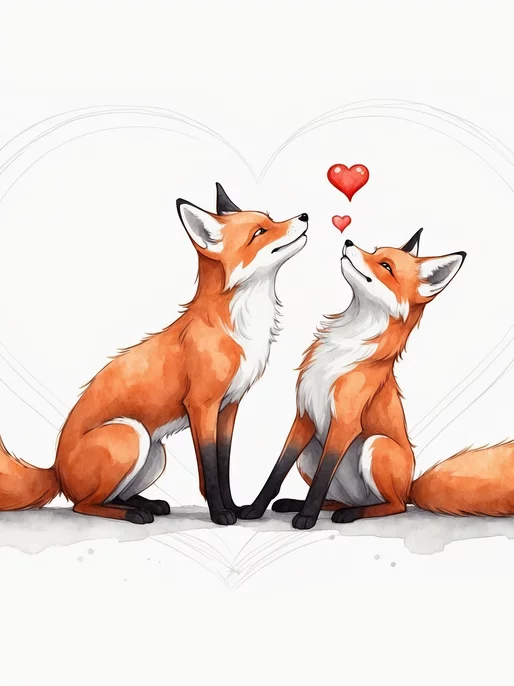 Red Foxes with Heart Background