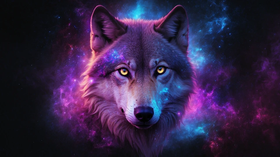 Galactic Wolf Portrait Background