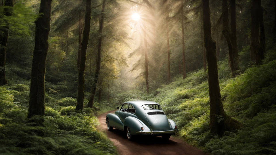 Old Car in Woods Image