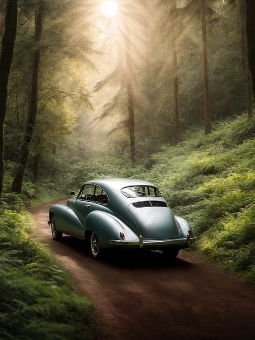 Old Car in Woods Image