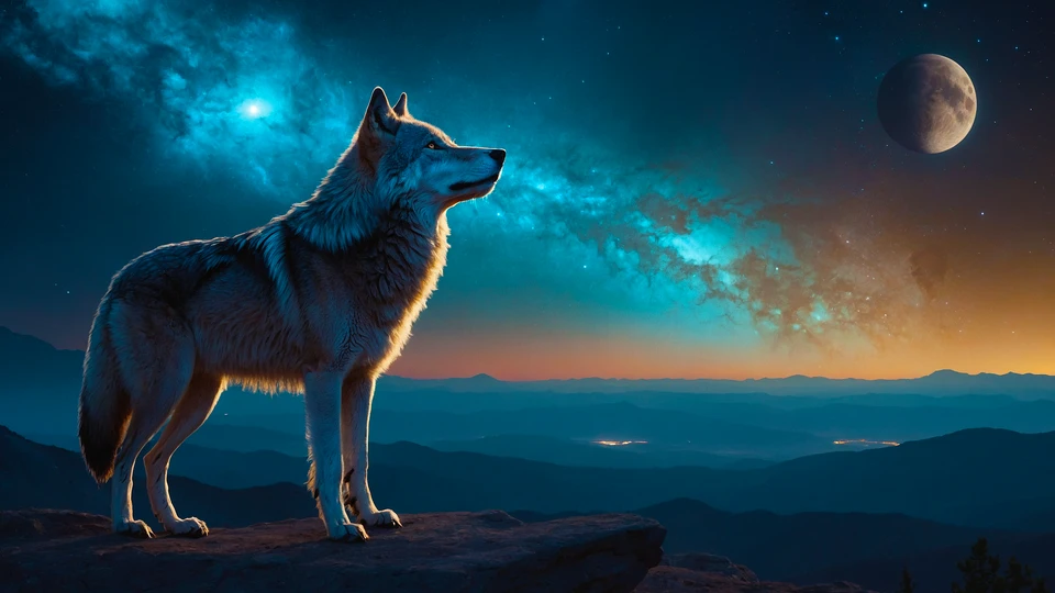 Radiant Wolf in Starry Space