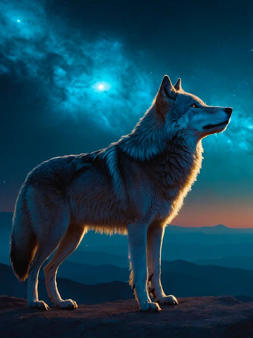 Radiant Wolf in Starry Space