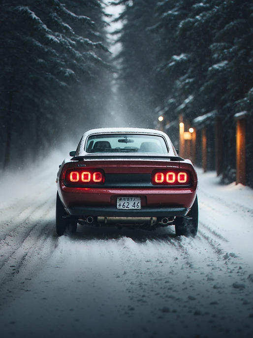 Snowy Road Muscle Car Wallpaper