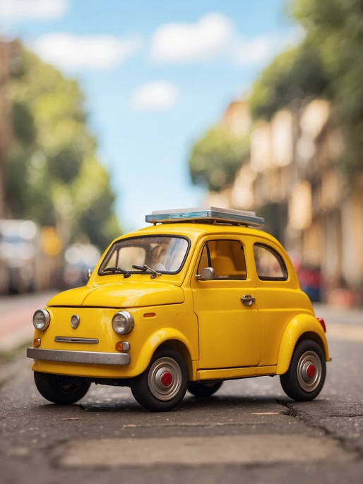 Yellow Toy Car on City Street