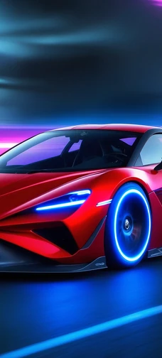 Neon Red Sports Car in Motion