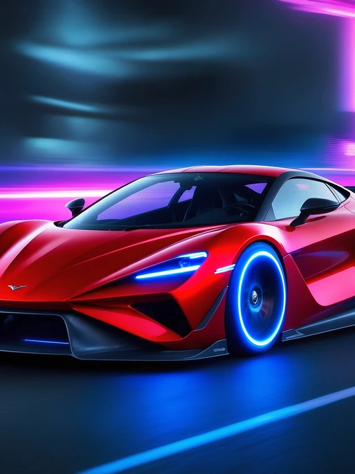 Neon Red Sports Car in Motion