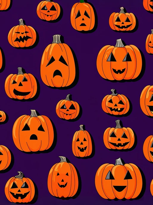 Festive Pumpkin Faces on Dark Background