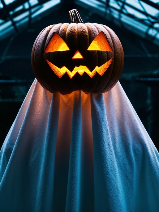 Ghost with Pumpkin Glowing Wallpaper