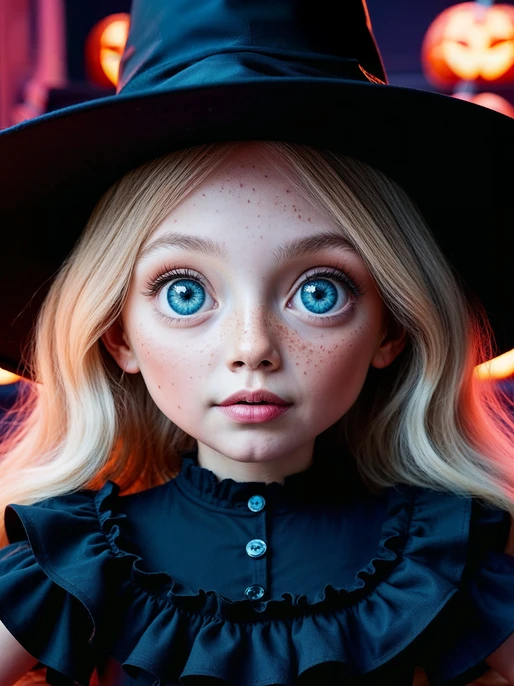 Witch Girl with Pumpkins Wallpaper