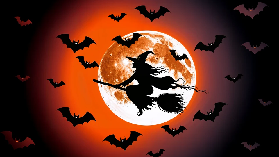 Witch Flying on Broomstick Image