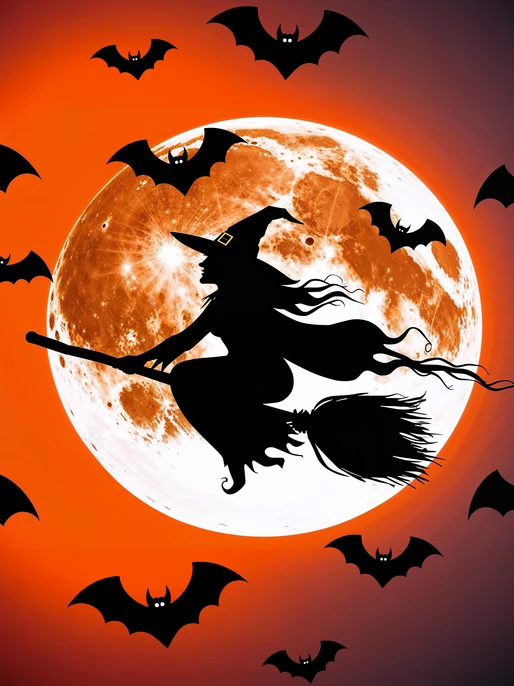 Witch Flying on Broomstick Image