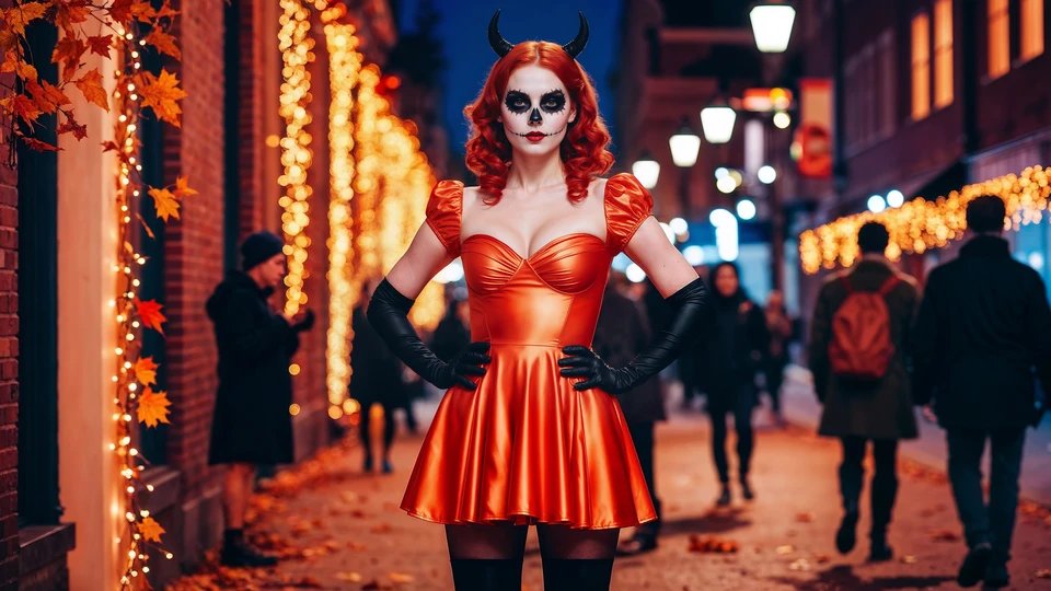 Halloween Skull Girl in Orange