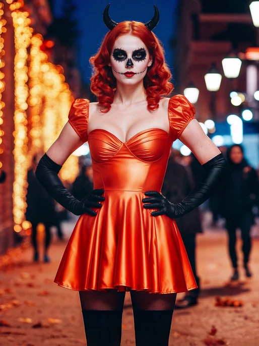 Halloween Skull Girl in Orange