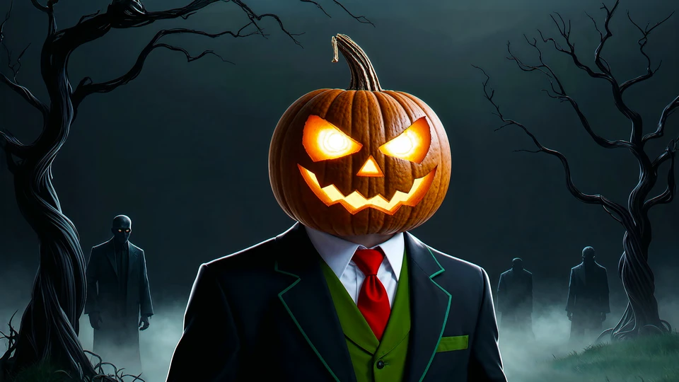 Man with Halloween Pumpkin Head Wallpaper