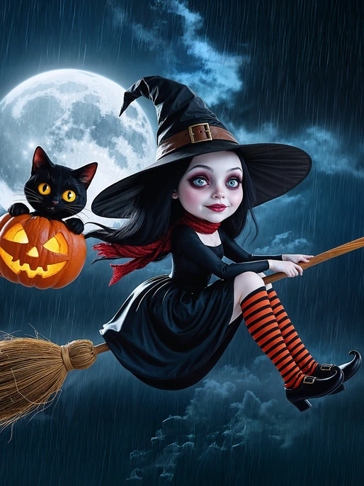 Flying Witch & Cat Wallpaper